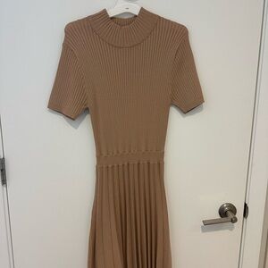 Heartloom Tan Ribbed Midi Dress